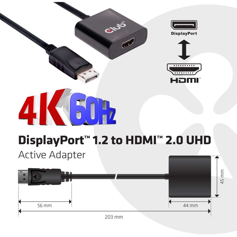 Adapter Club3D / DisplayPort Plug → HDMI 2.0-A Socket / Aktiv / 3D / 4K / 60Hz / St/Bu - Zezë - Figura 3