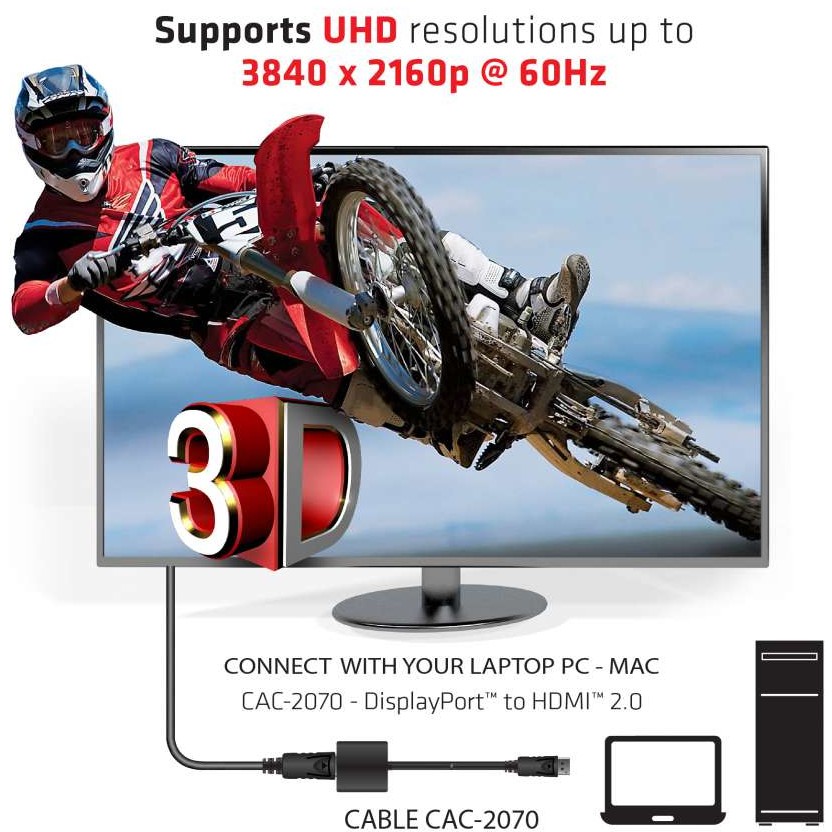 Adapter Club3D / DisplayPort Plug → HDMI 2.0-A Socket / Aktiv / 3D / 4K / 60Hz / St/Bu - Zezë - Figura 4