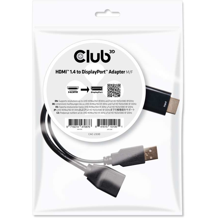 Adapter Club3D / HDMI-A Plug → DisplayPort Socket / Aktiv / 4K / 30Hz / St/Bu - Zezë - Figura 2