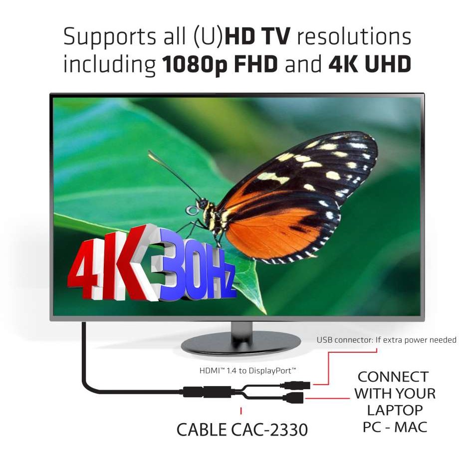 Adapter Club3D / HDMI-A Plug → DisplayPort Socket / Aktiv / 4K / 30Hz / St/Bu - Zezë - Figura 4