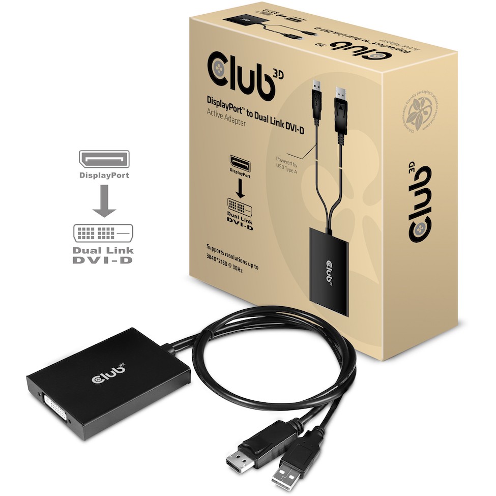 Adapter Club3D / DisplayPort Plug → DVI-D Dual-Link Socket / Aktiv / St/Bu - Zezë - Figura 2