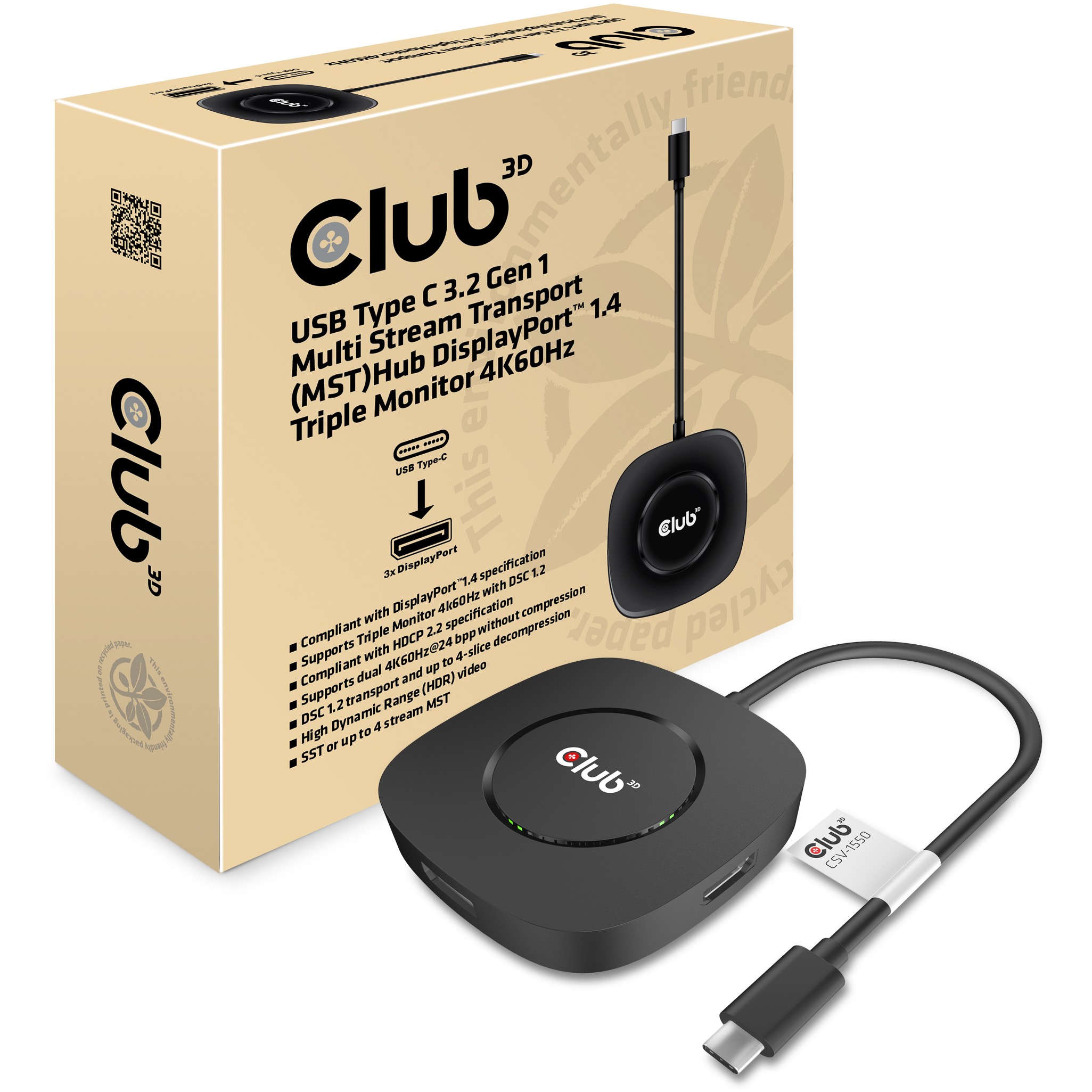 Hub Club3D / MST / USB 3.2 Type-C Plug → 3x DisplayPort 1.4 Socket / St/Bu - Zezë - Figura 2