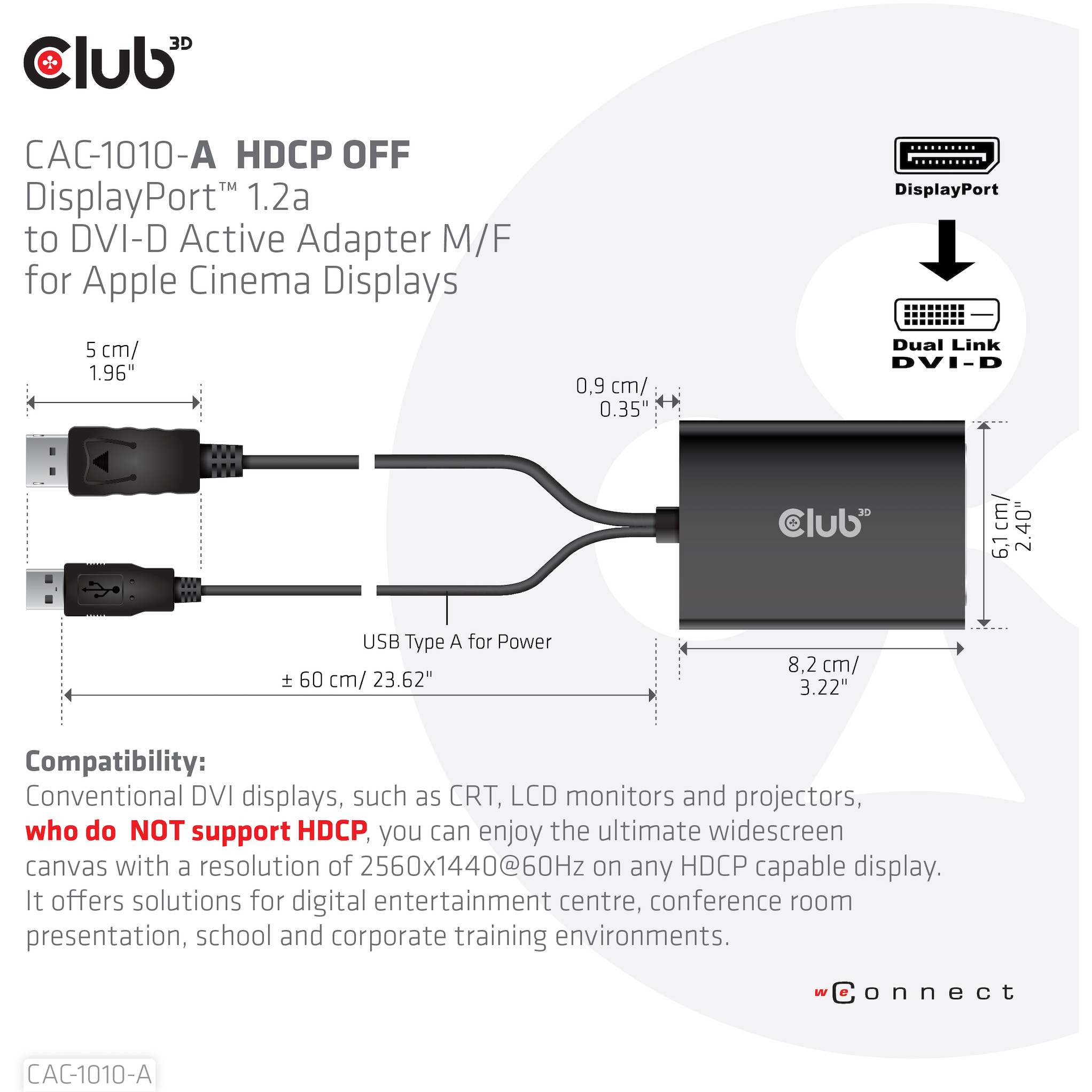 Adapter Club3D / DisplayPort Plug → DVI-D Socket / Aktiv / HDCP OFF / St/Bul - Zezë - Figura 4