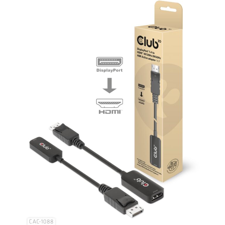 Kabllo DisplayPort Club3D / DisplayPort 1.4 në HDMI / HDR / 8K / 60Hz / Aktiv