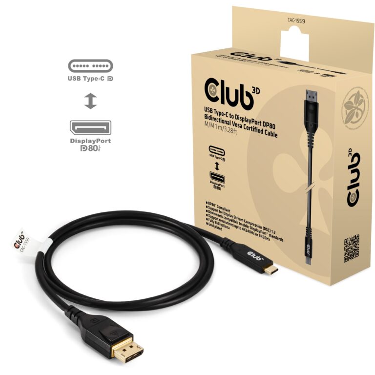 Kabllo Club3D USB‑C ↔ DisplayPort 2.1 / 1.0m / 10K60Hz - Zezë