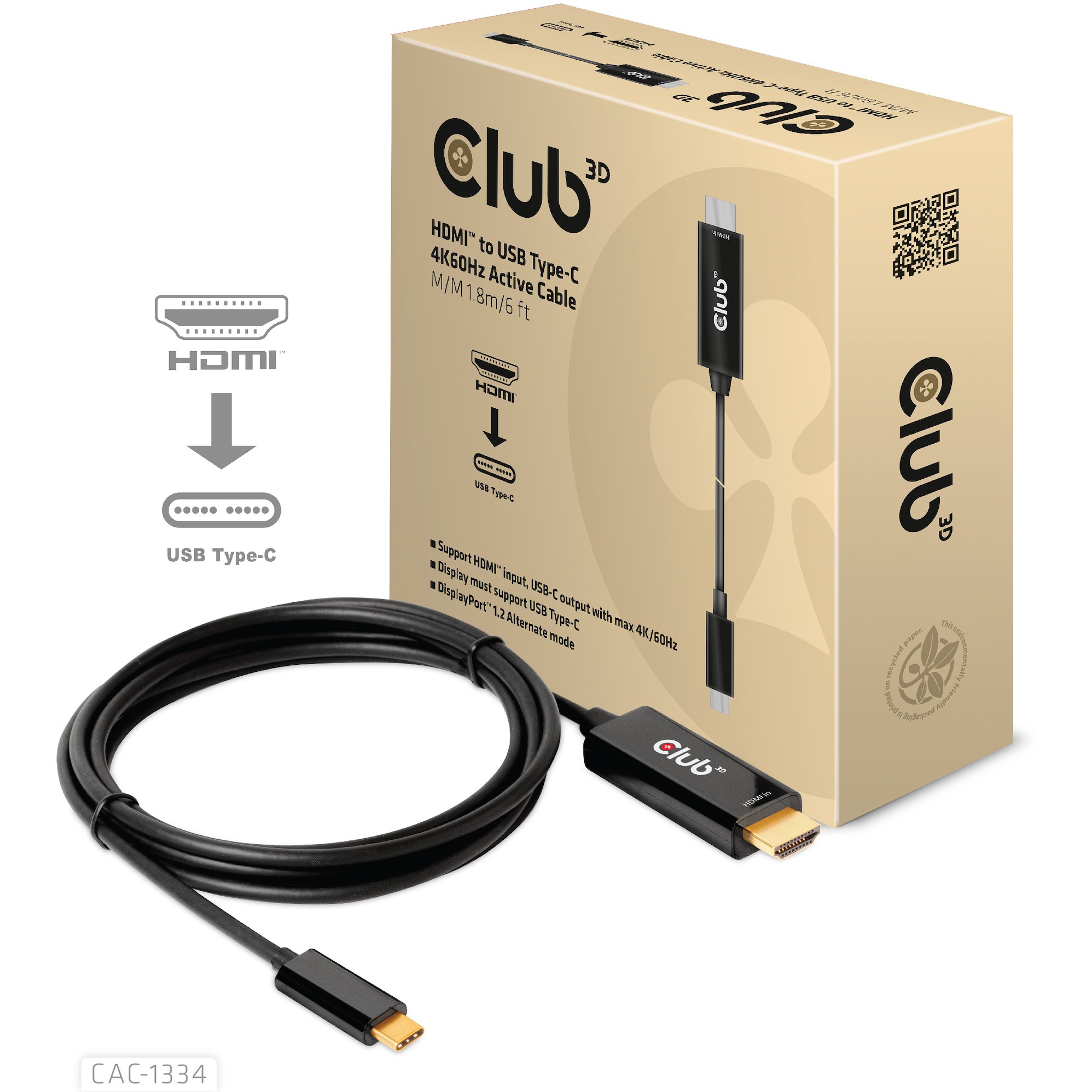Kabllo HDMI Club3D A → USB‑C aktiv / 4K60Hz / 1.8 m - Figura 2