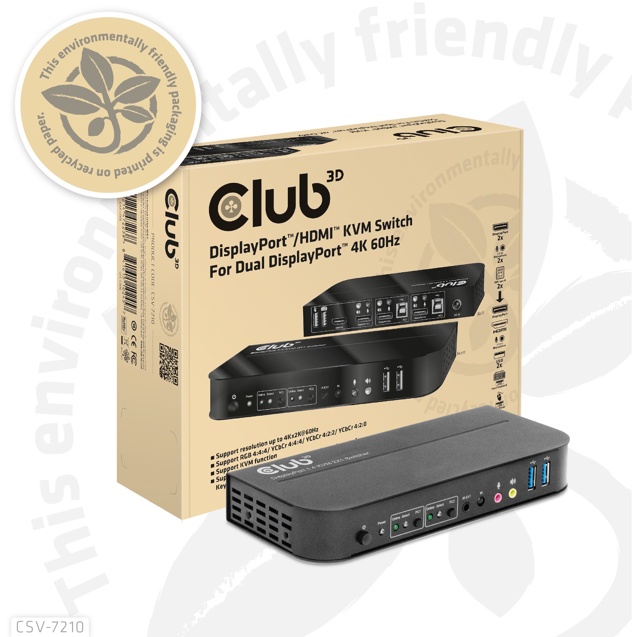 Switch KVM Club3D / 4K60Hz / 2× DP → HDMI or DP / 2× USB / Audio - Figura 2