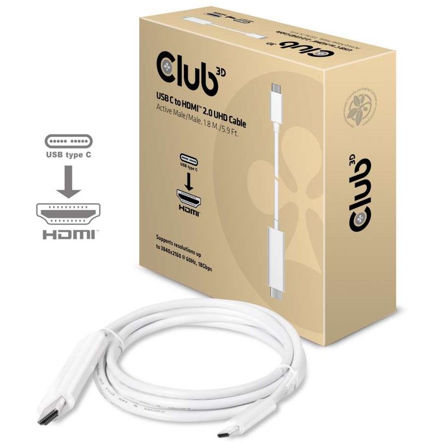 Club3D Kabllo USB 3.1 Type‑C → HDMI 2.0 / UHD / Aktiv / 1.8m / St–St - Figura 2