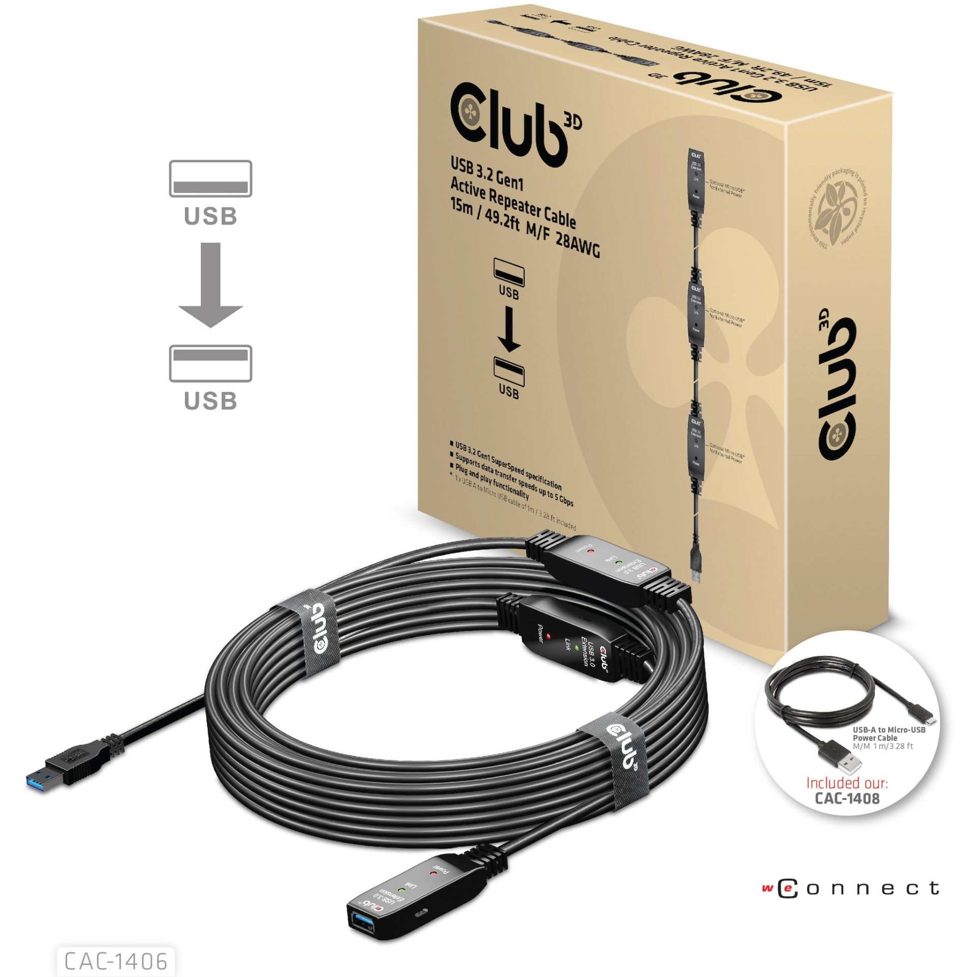 Club3D Kabllo Zgjatues USB 3.2 Type‑A / 15m / Aktiv / 5 Gbps / St–Bu - Figura 3