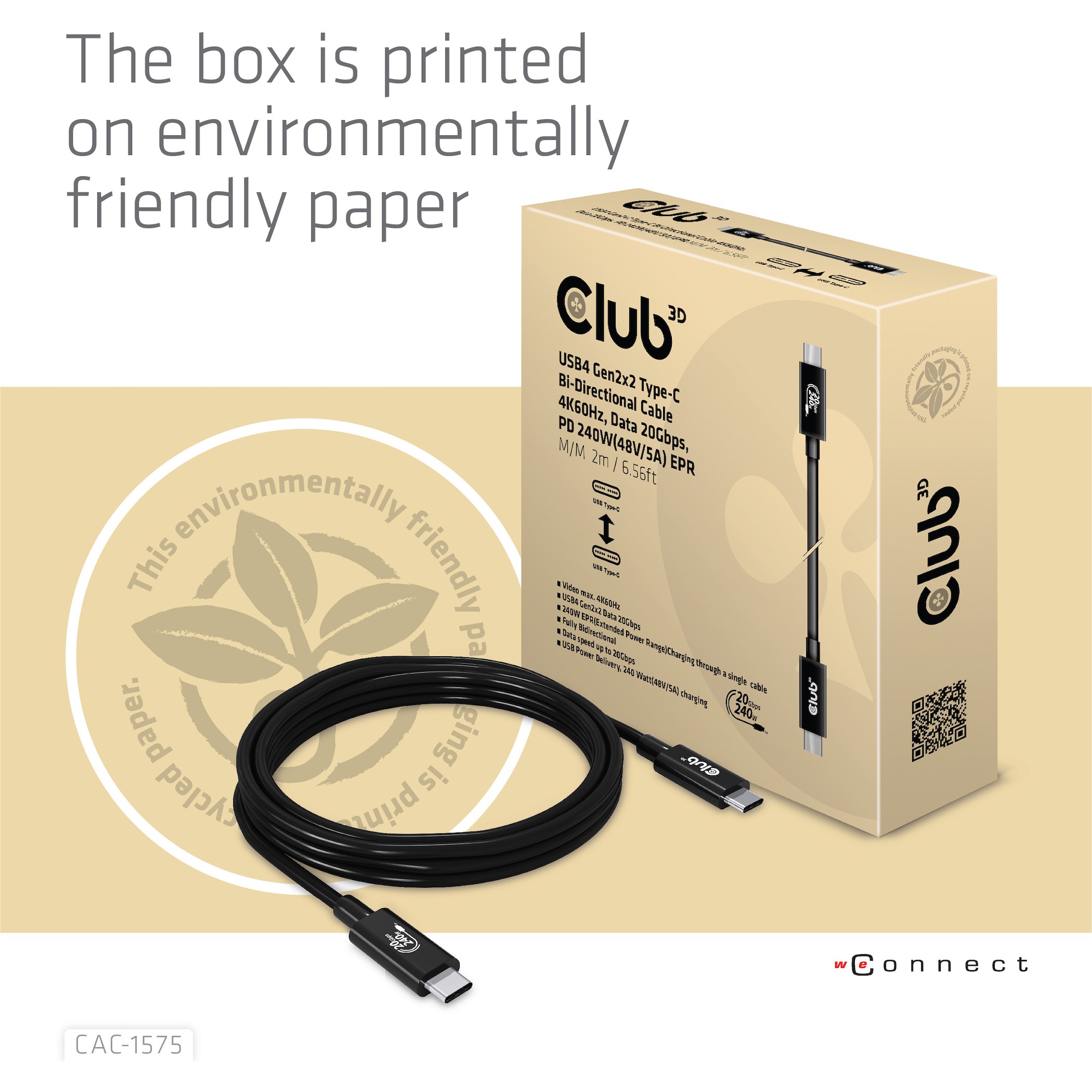 Kabllo USB Club3D 4.0 / Typ‑C PD 240W / 4K / 20Gbps / 2.0m - Zezë - Figura 3