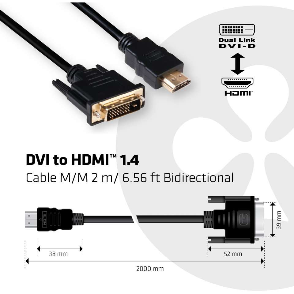 Kabllo DVI - HDMI / Club3D / 1.4 / 2m / 4K30Hz / ST - ST - Figura 3