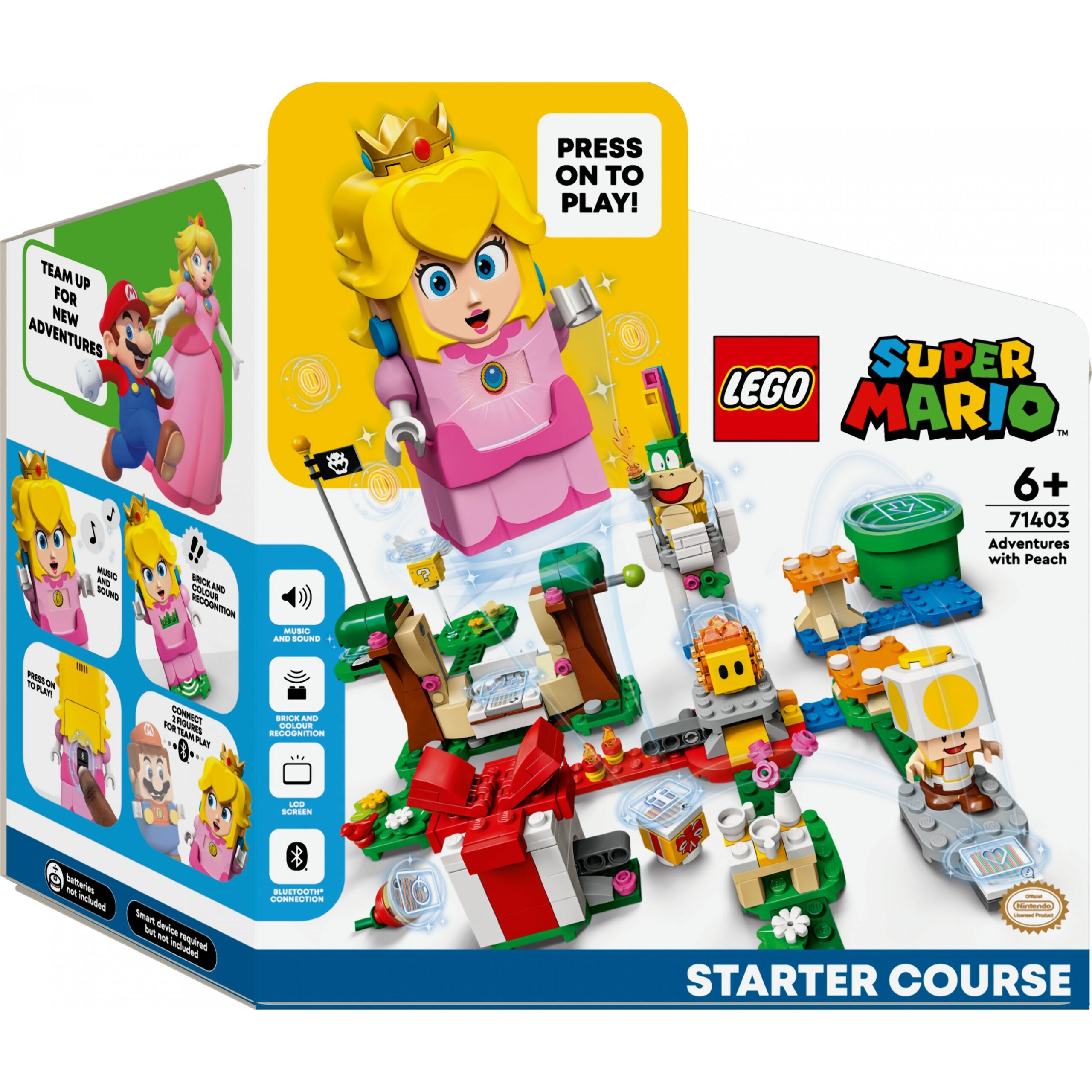 LEGO 71403 Super Mario Abenteuer mit Peach – Starterset (Baubares Spielzeug mit interaktiver Prinzessinnen Figur. Gelber Toad und Lemmy)