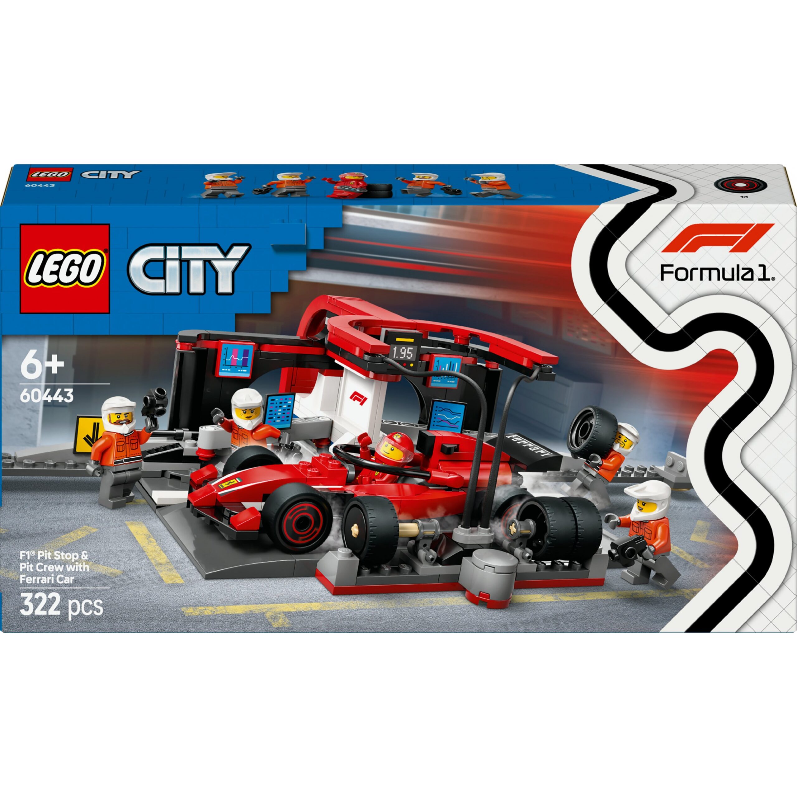 LEGO 60443 City F1 Pit Stop with Pit Crew and Ferrari Racer
