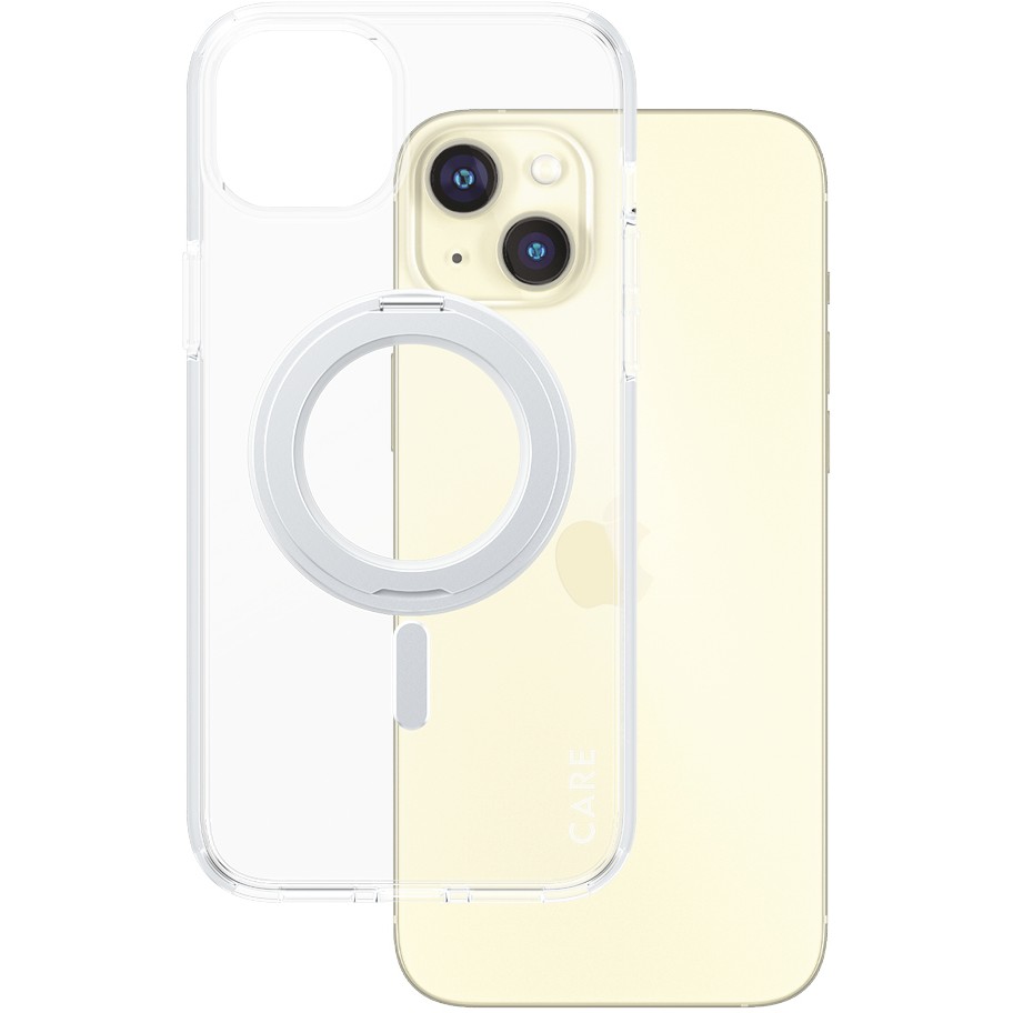 Aksesorë për telefon CARE Case për iPhone 15 Plus me Kickstand & MagSafe – Argjend