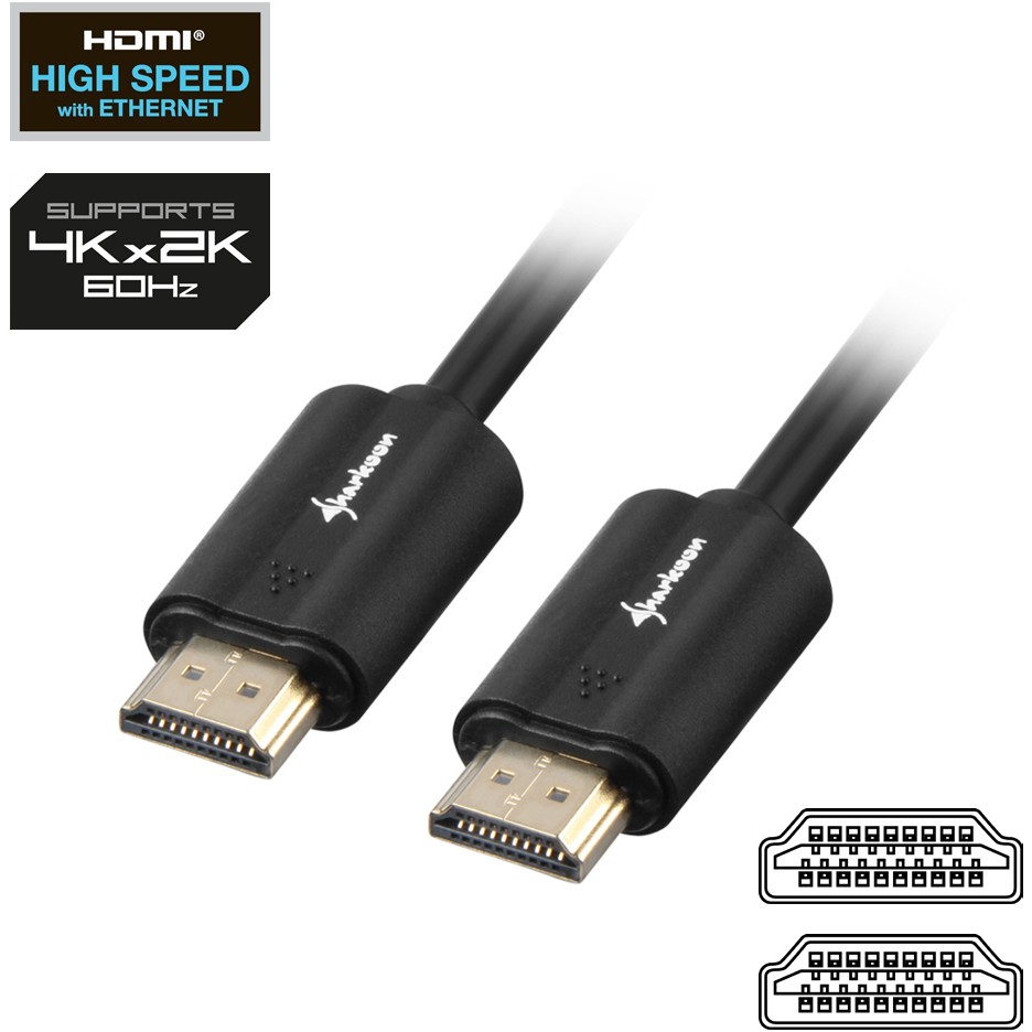 Kabllo HDMI Sharkoon → HDMI 4K 1 m - Zezë - Figura 2