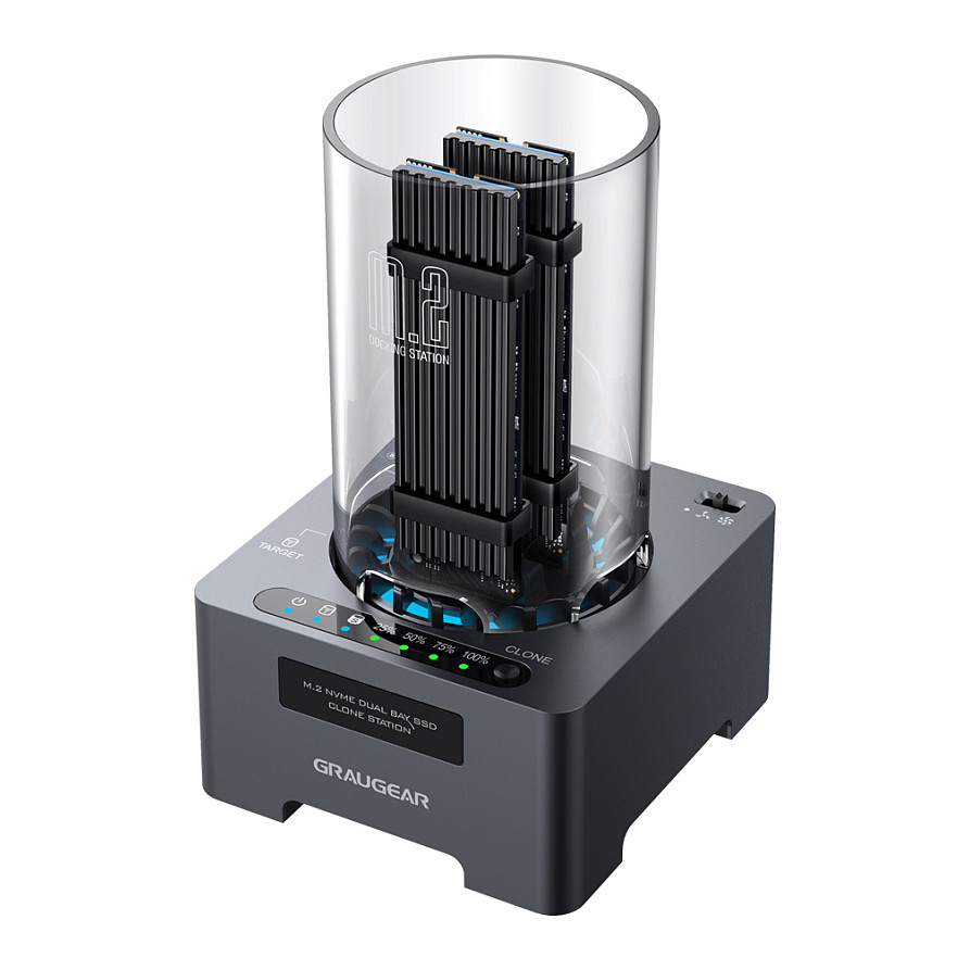 Duplikator SSD / GRAUGEAR DM.2 Klone Station / M.2 NVMe SSD / Fan / 20Gbit – Zezë