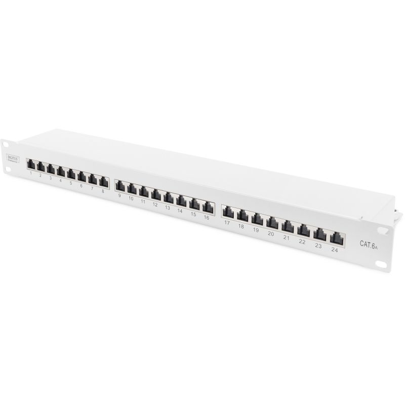 Aksesorë për rrjet DIGITUS / Patch Panel / 1U / 24-Port / Cat6a Shielded - Gri e hapur
