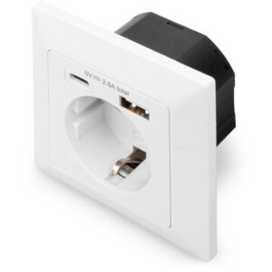 Adapter USB DIGITUS Safety In‑Wall Socket with USB Type‑C / USB‑A
