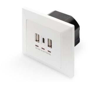 Adapter USB DIGITUS In‑Wall Charging Socket 2x USB‑A + 1x USB Type‑C - Bardhë