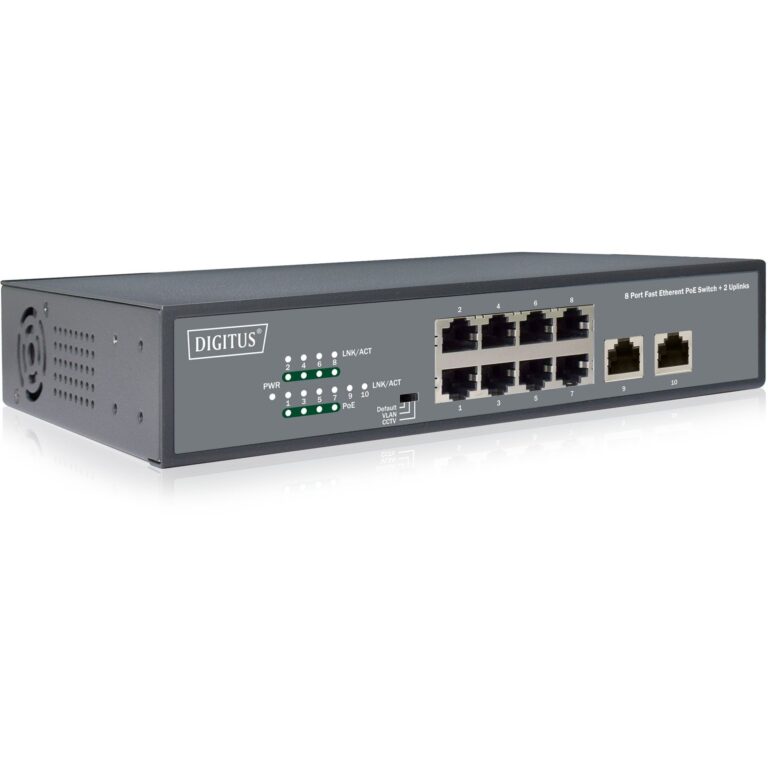 DIGITUS Switch 8-Port Fast Ethernet 10/100 / 120W PoE / Unmanaged – Zezë
