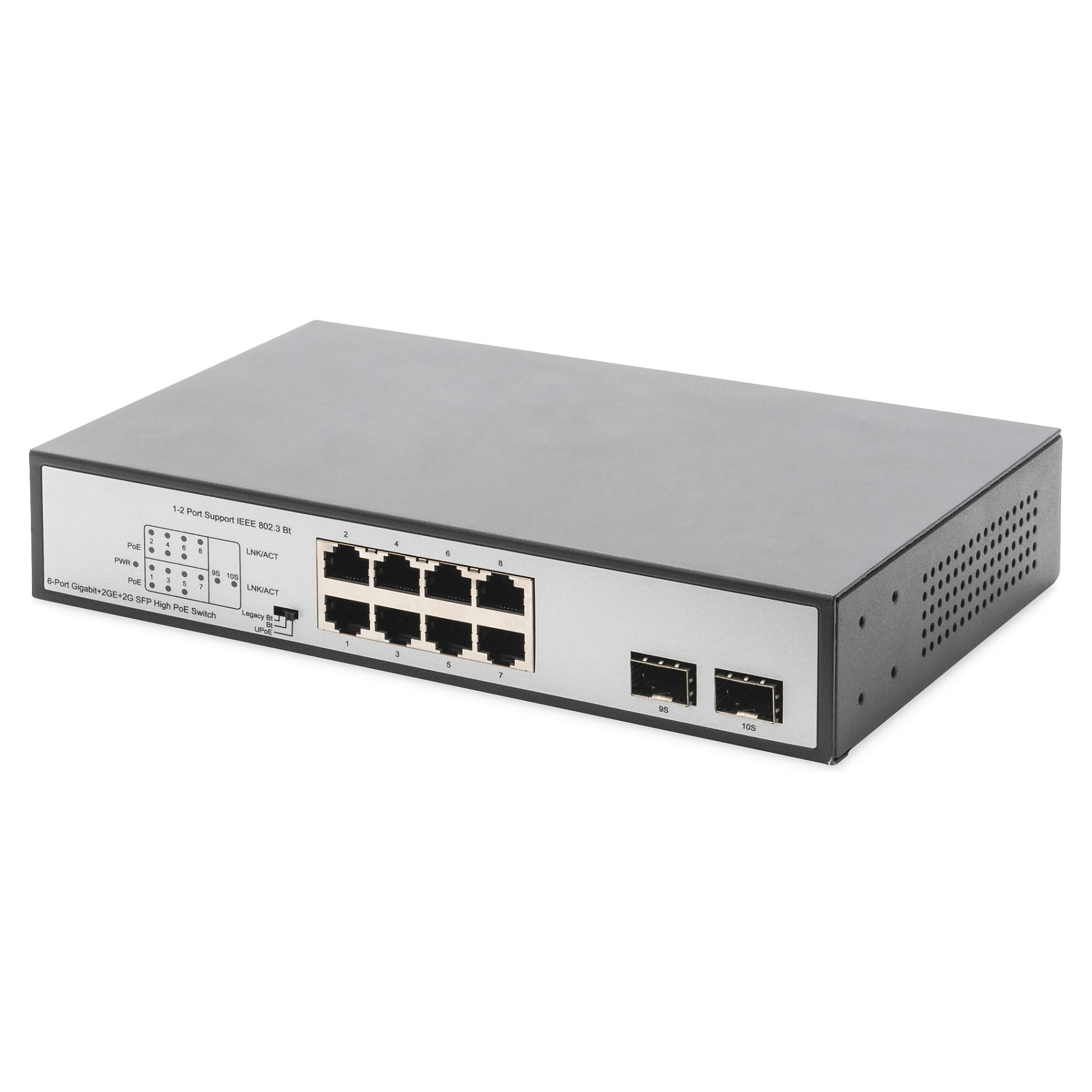DIGITUS DN-95140 8-Port Gigabit PoE++ Switch me 2x SFP Uplink 180W Unmanaged Network Switch
