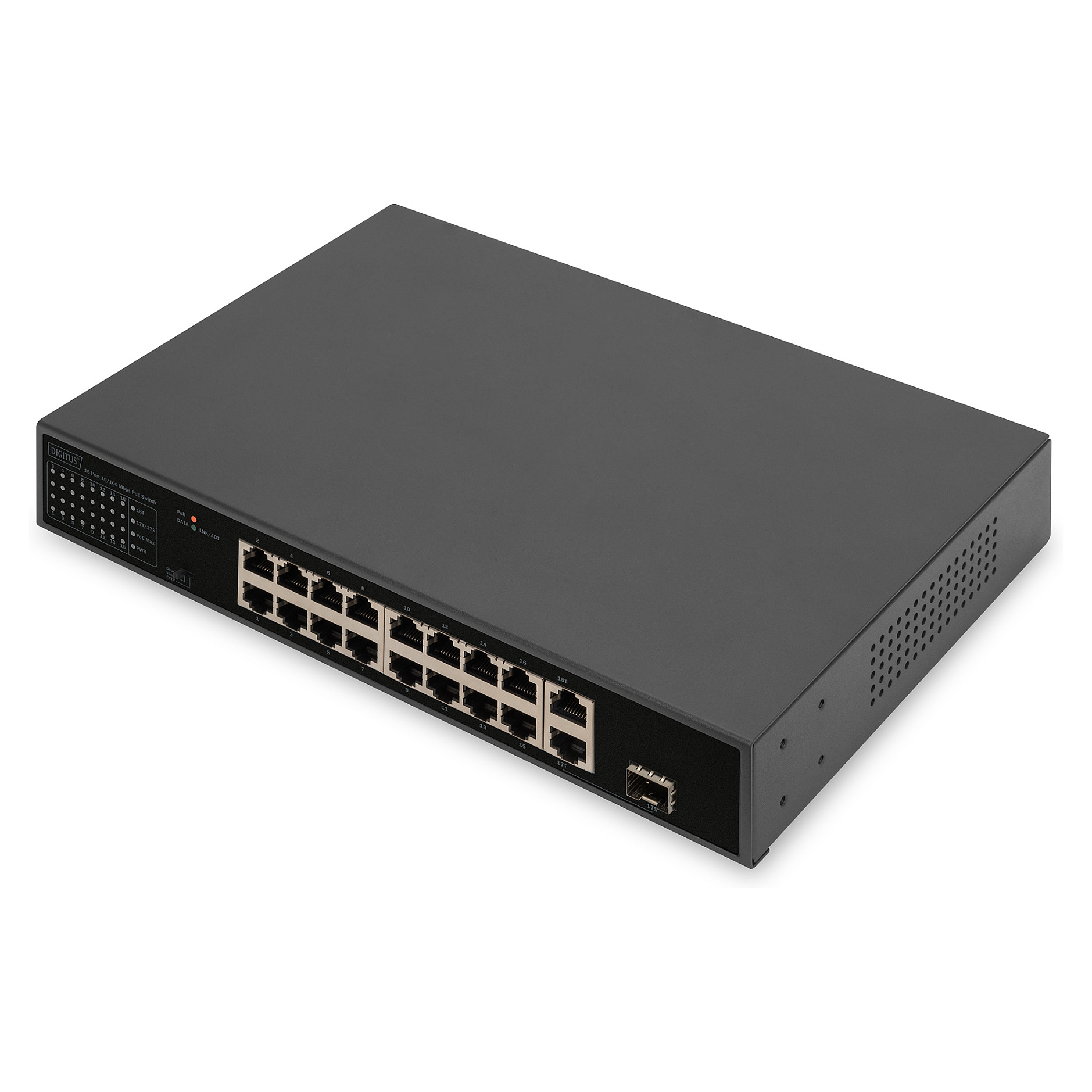 DIGITUS DN-95355 16-Port Fast Ethernet PoE Switch me Gigabit RJ45 & SFP Uplink 185W Rackmount CCTV Network Switch