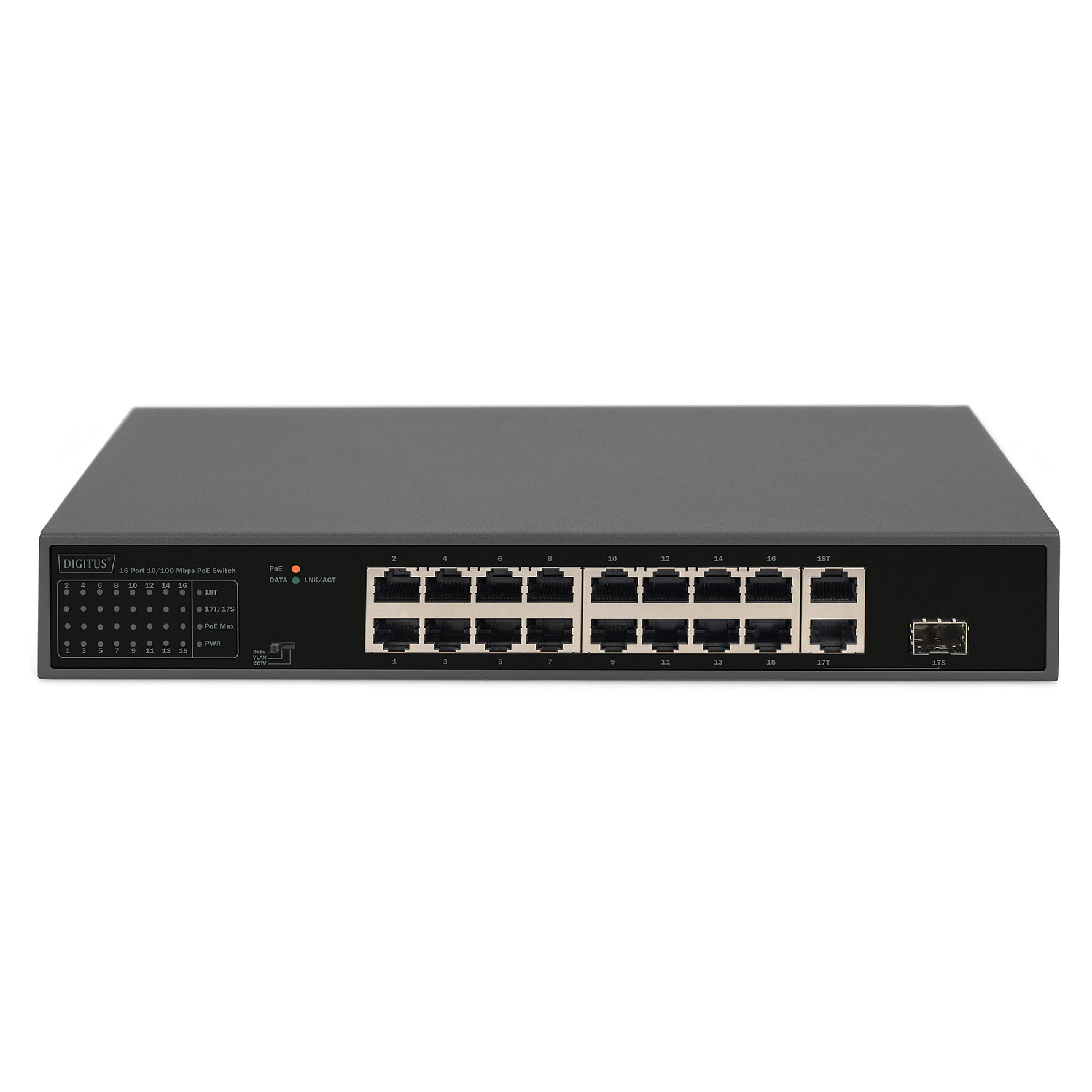 DIGITUS DN-95355 16-Port Fast Ethernet PoE Switch me Gigabit RJ45 & SFP Uplink 185W Rackmount CCTV Network Switch - Figura 3