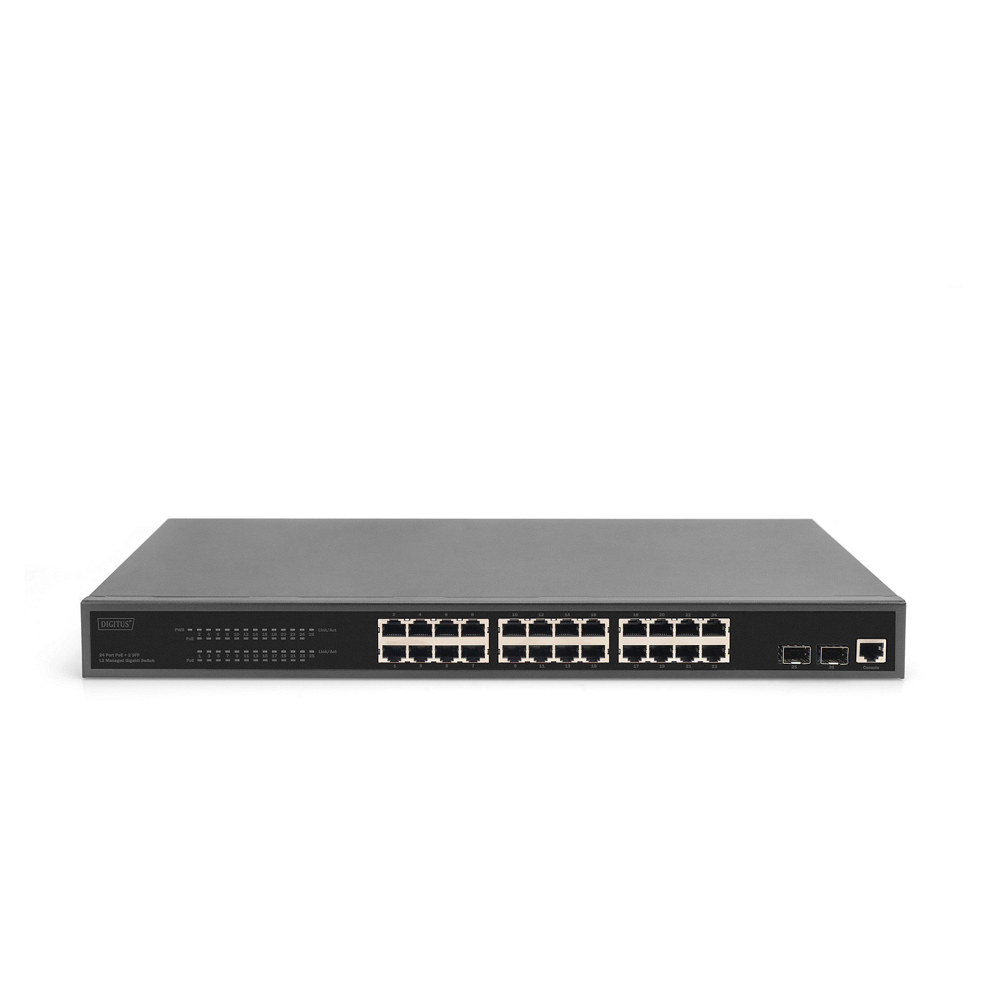 DIGITUS 24-Port Gigabit PoE+ L2 Managed Switch me 2x SFP Uplink 330W Rackmount Network Switch (DN-95359) - Figura 3