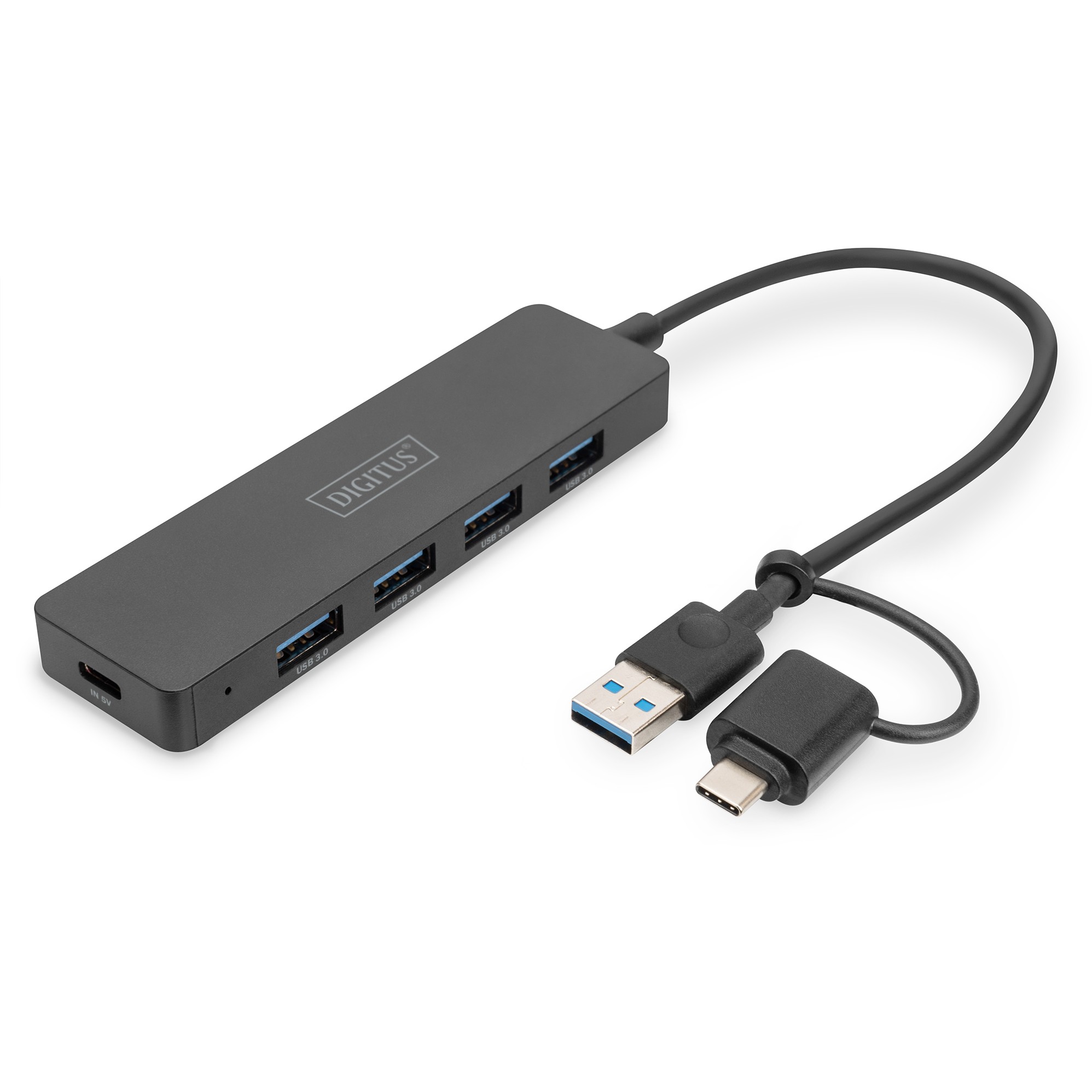 HUB USB DIGITUS / 3.0 / 4‑Port Slim / USB‑C Adapter / 0.2m Cable