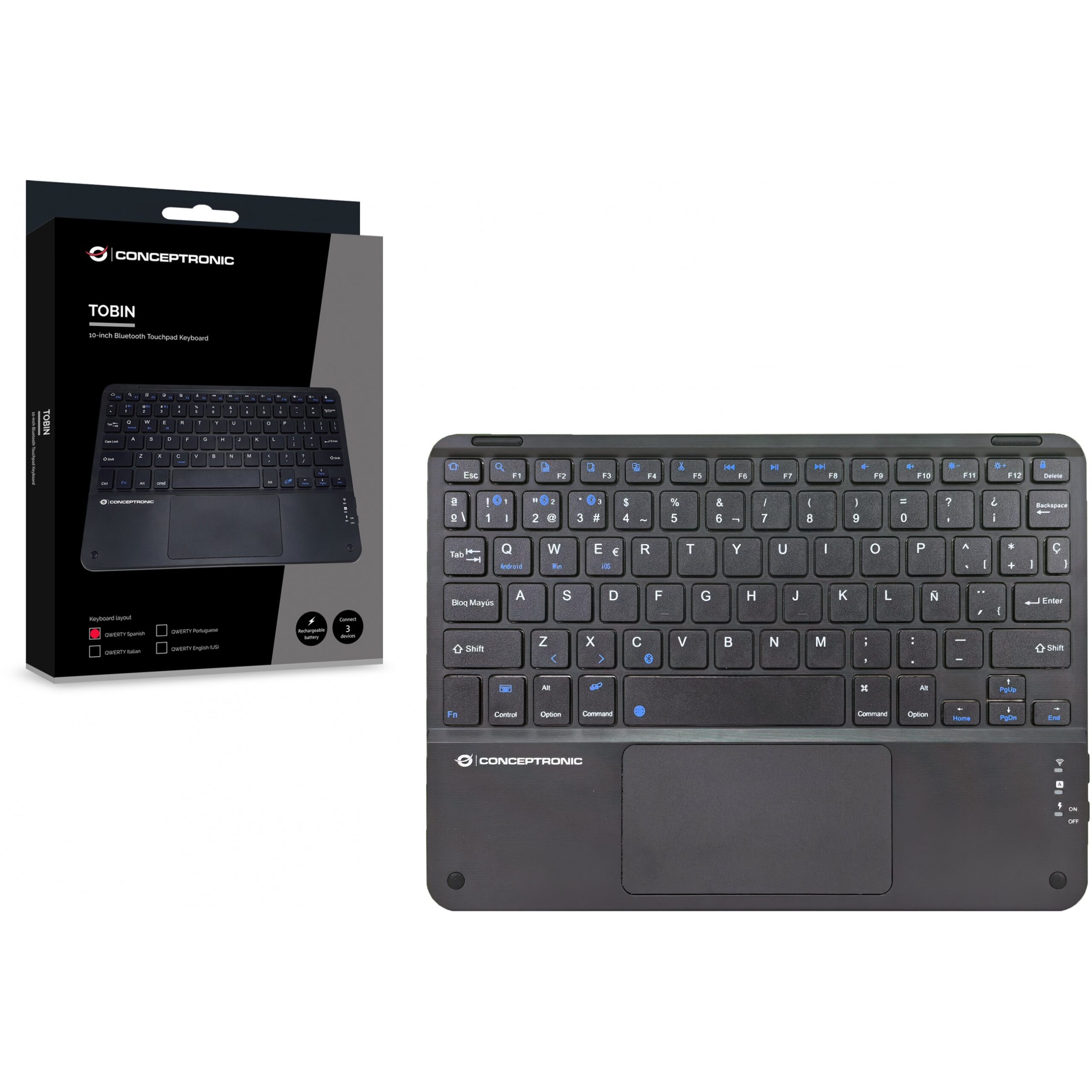 Tastierë pa kabllo / Conceptronic TOBIN01BES / 10" / Spanish layout / Zezë - Figura 5