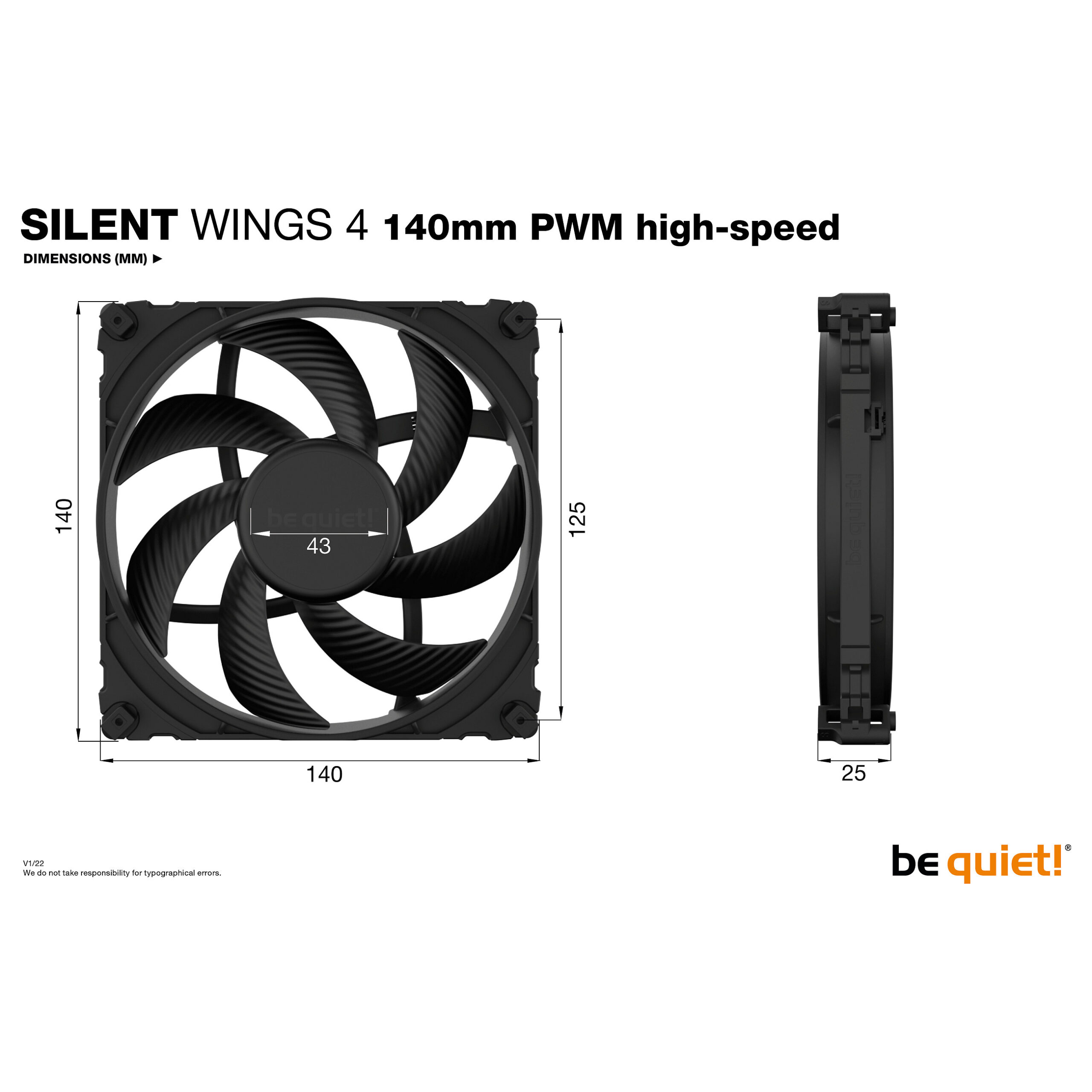 Ftohës për Kasë 140mm be quiet! SilentWings 4 PWM High-Speed Fan - Zezë - Figura 5