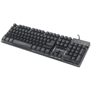 Tastierë Gaming MANHATTAN / USB / Ndriçim LED / QWERTY DE Layout / Me bazë metalike – Zezë