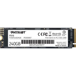 SSD e Brendshme M.2 Patriot P310 240 GB (PCIe 3.0 x4. NVMe 1.3. M.2 2280)