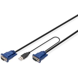 Rack KVM / DIGITUS KVM Cable Set VGA + PS/2 Mouse + PS/2 Keyboard + USB HD DB15/M + 2x MiniDIN6/M + USB Type-A/M – 1.8m – Zezë