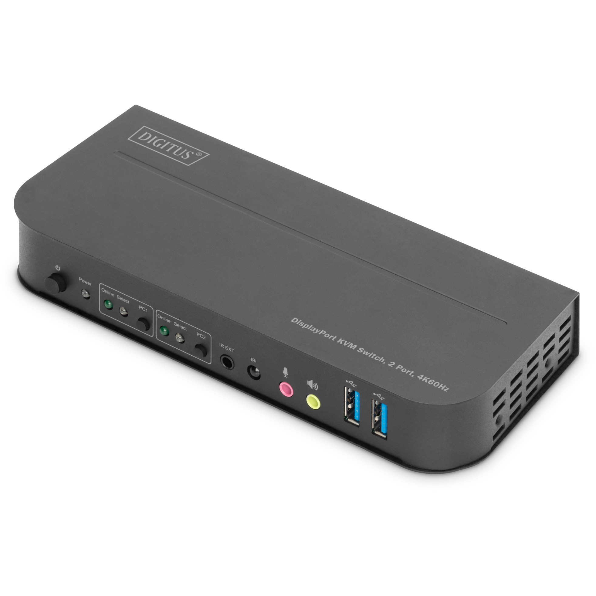Rack KVM / DIGITUS DS-12850 KVM Switch 2-Port 4K/60Hz 2x DisplayPort në 1x DisplayPort/HDMI – Zezë