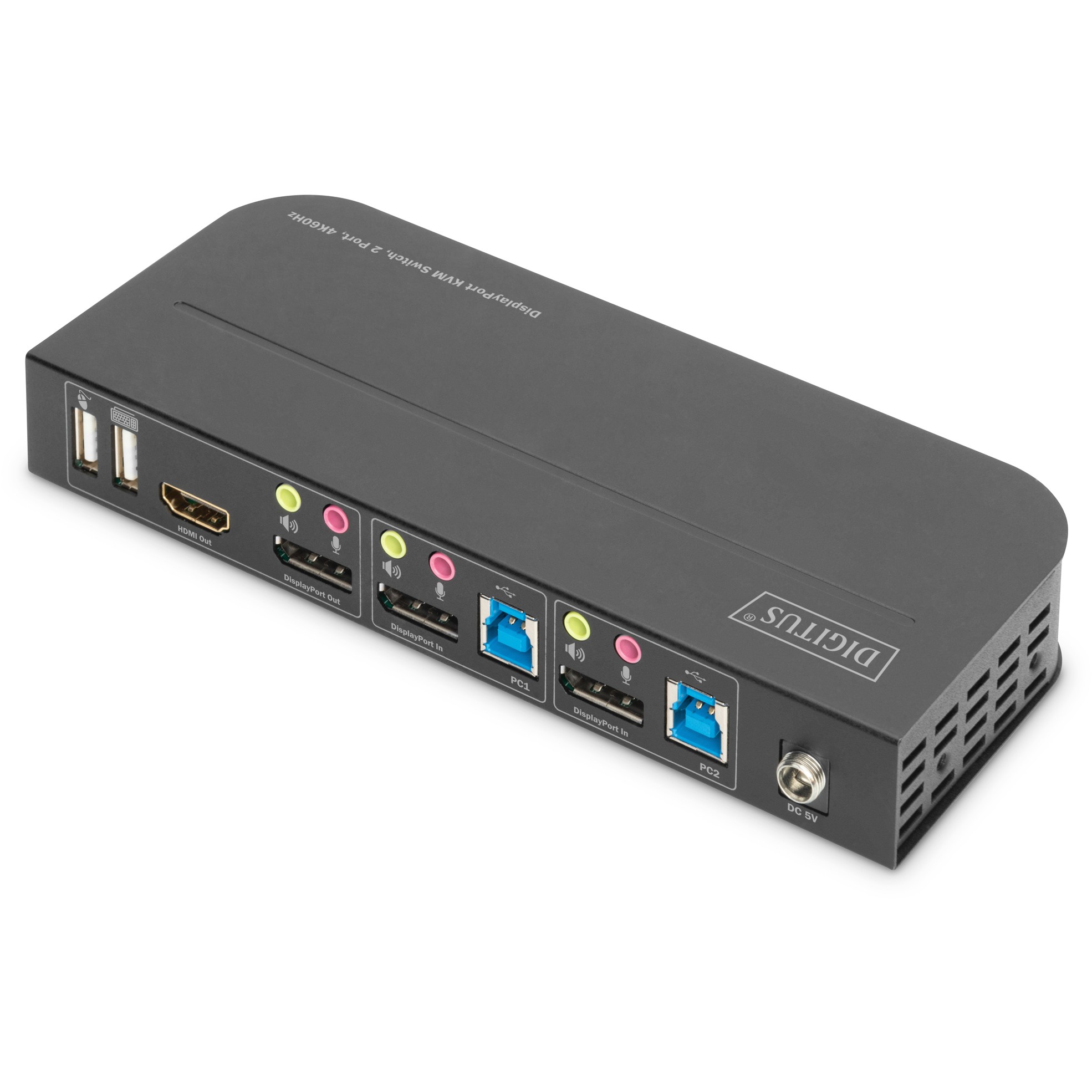 Rack KVM / DIGITUS DS-12850 KVM Switch 2-Port 4K/60Hz 2x DisplayPort në 1x DisplayPort/HDMI – Zezë - Figura 2