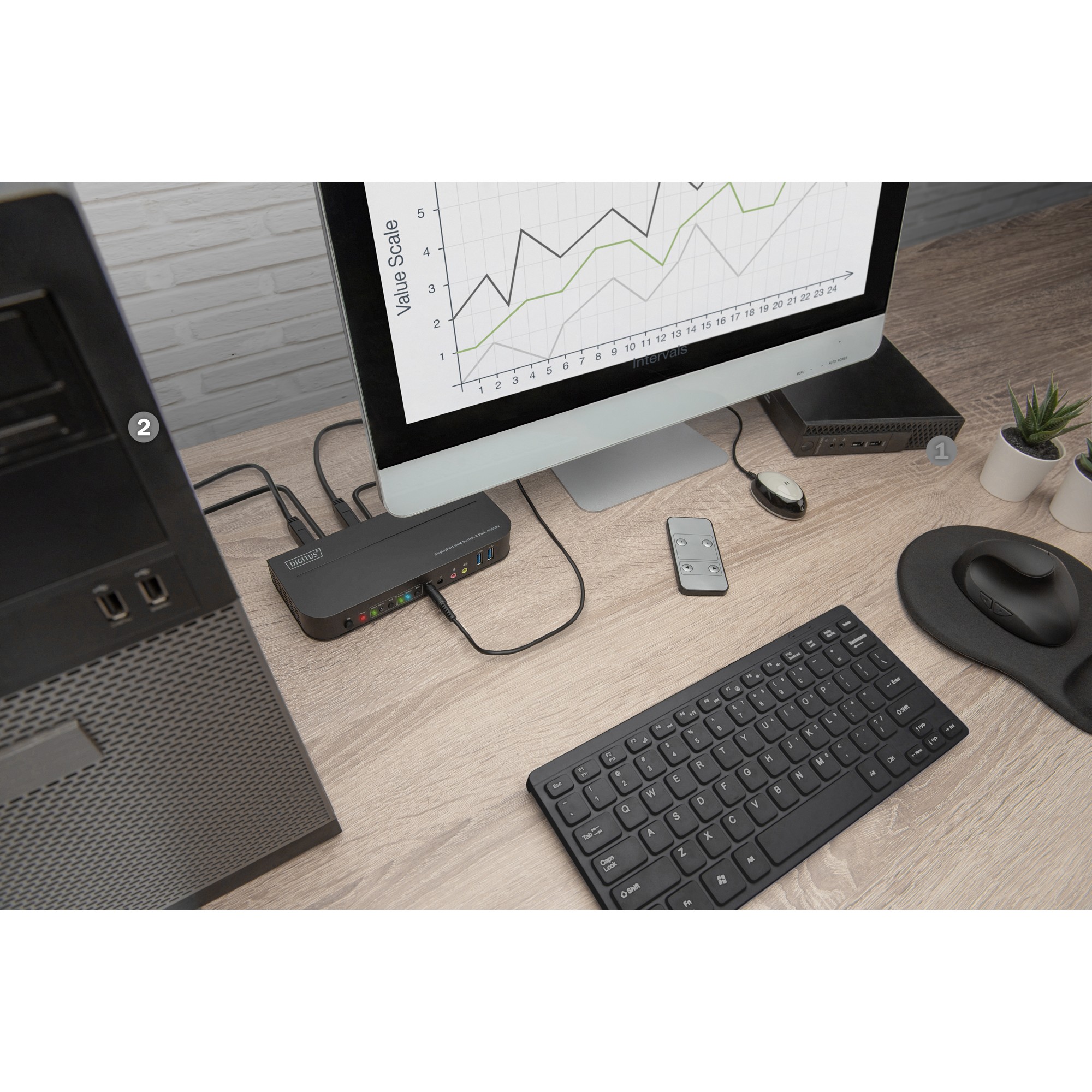 Rack KVM / DIGITUS DS-12850 KVM Switch 2-Port 4K/60Hz 2x DisplayPort në 1x DisplayPort/HDMI – Zezë - Figura 3