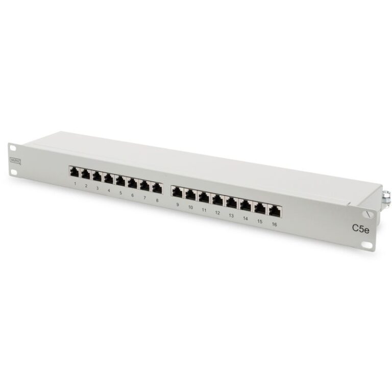 Aksesorë për rrjet DIGITUS / Patch Panel / 16 Port / CAT 5 / Shielded – Gri