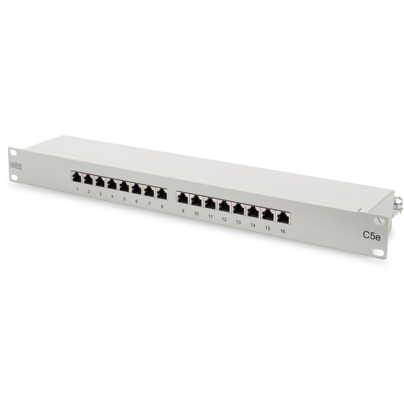 Aksesorë për rrjet DIGITUS / Patch Panel / 16 Port / CAT 5 / Shielded – Gri