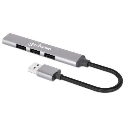 HUB Manhattan / 4‑Port / USB‑A / 3x 480 Mbit/s + 1x 1 Gbit/s / USB‑A Male
