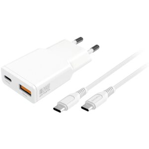 Adapter 4smarts PDPlug Duos Slim Charger 20W GaN, USB-C/A Output + USB-C Cable - Bardhë