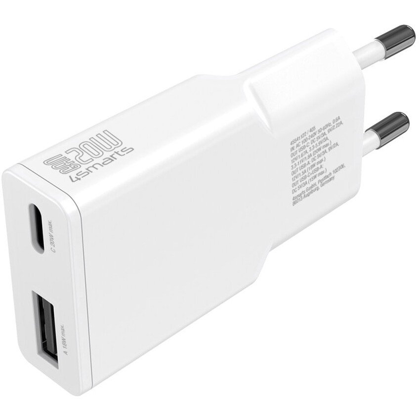 Adapter 4smarts PDPlug Duos Slim Charger 20W GaN, USB-C/A Output + USB-C Cable - Bardhë - Figura 2