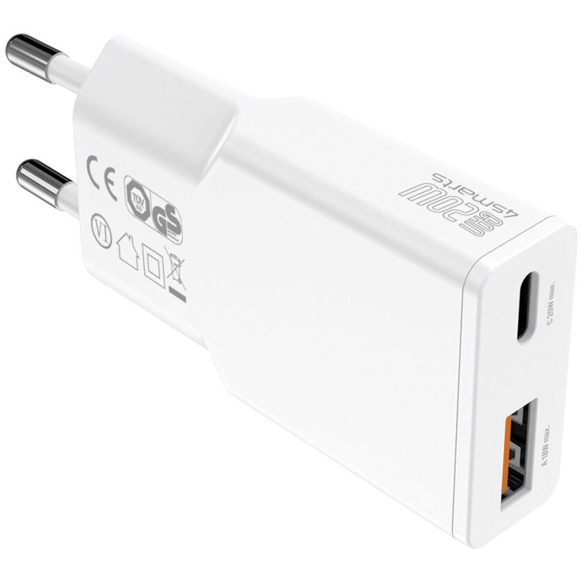 Adapter 4smarts PDPlug Duos Slim Charger 20W GaN, USB-C/A Output + USB-C Cable - Bardhë - Figura 4