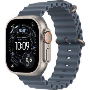 Apple Watch Ultra 3, Cellular, 49mm, Kasë Titani Natural, me Brez Ocean ngjyrë Blue