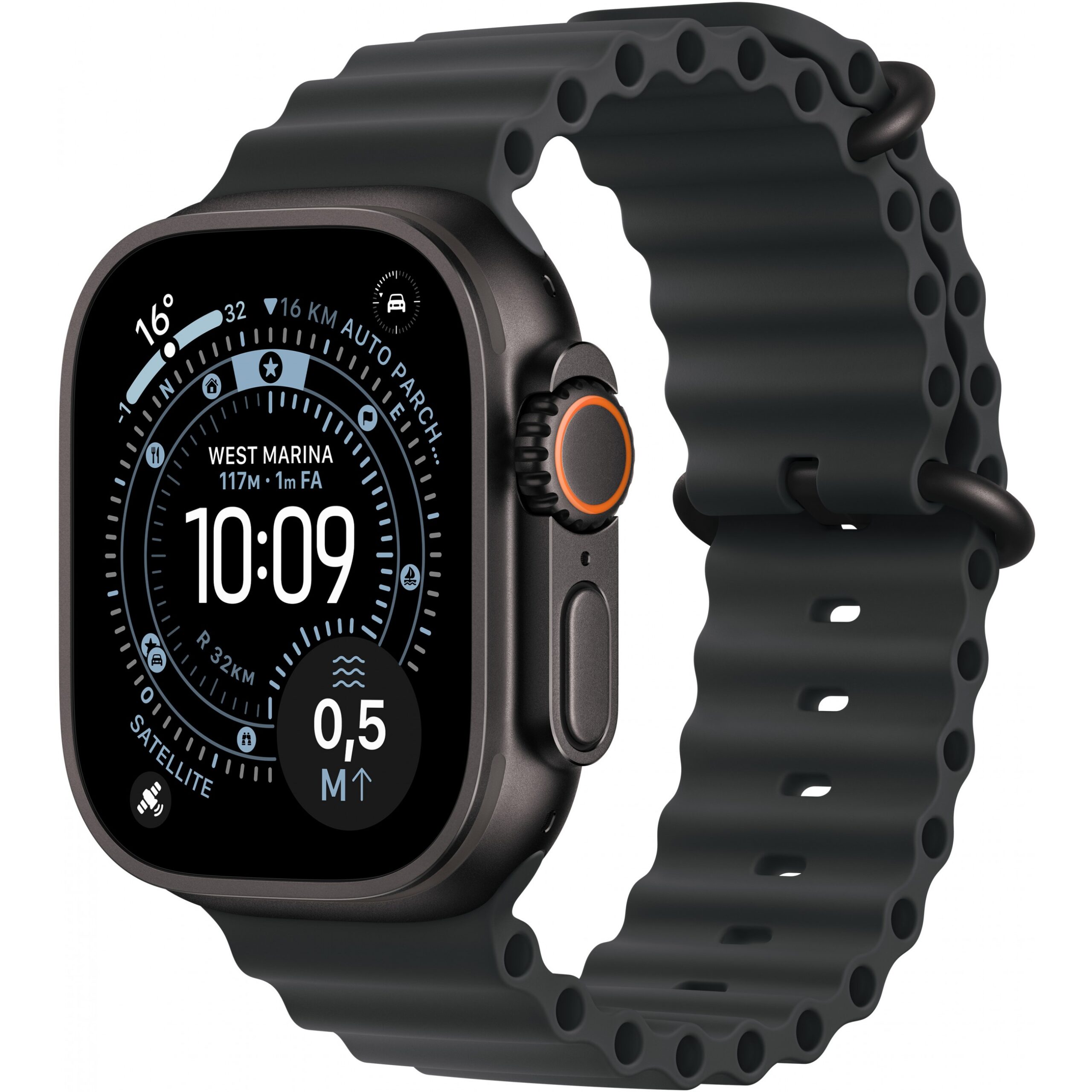 Apple Watch Ultra 3, Cellular, 49mm, Kasë Titani Black, me Brez Ocean ngjyrë Black