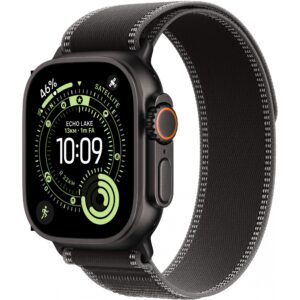Apple Watch Ultra 3, Cellular, 49mm, Kasë Titani Black, me Brez Trail Loop ngjyrë Black– M/L