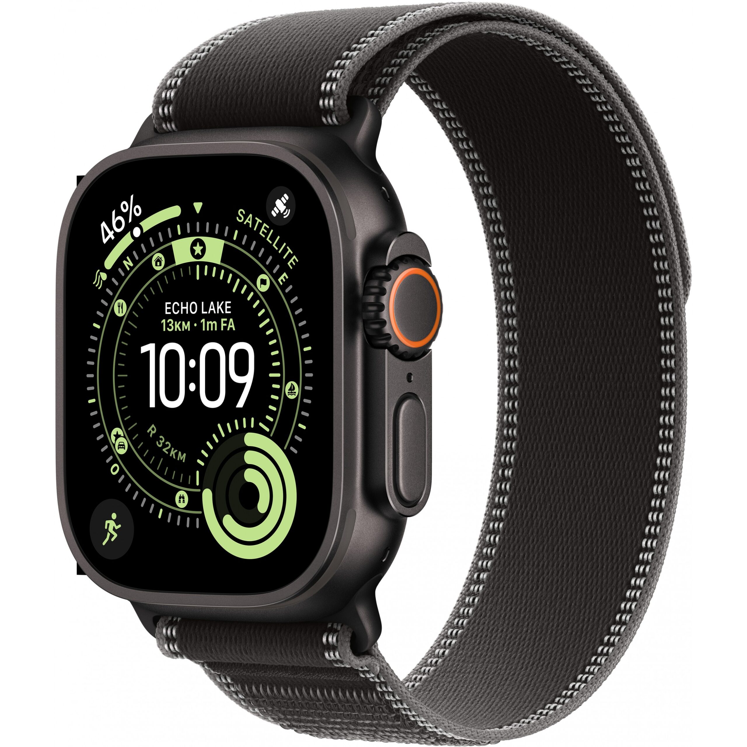 Apple Watch Ultra 3, Cellular, 49mm, Kasë Titani Black, me Brez Trail Loop ngjyrë Black– M/L