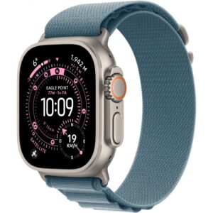 Apple Watch Ultra 3, Cellular, 49mm, Kasë Titani Natural, me Brez Alpine Loop ngjyrë Light Blue – Medium