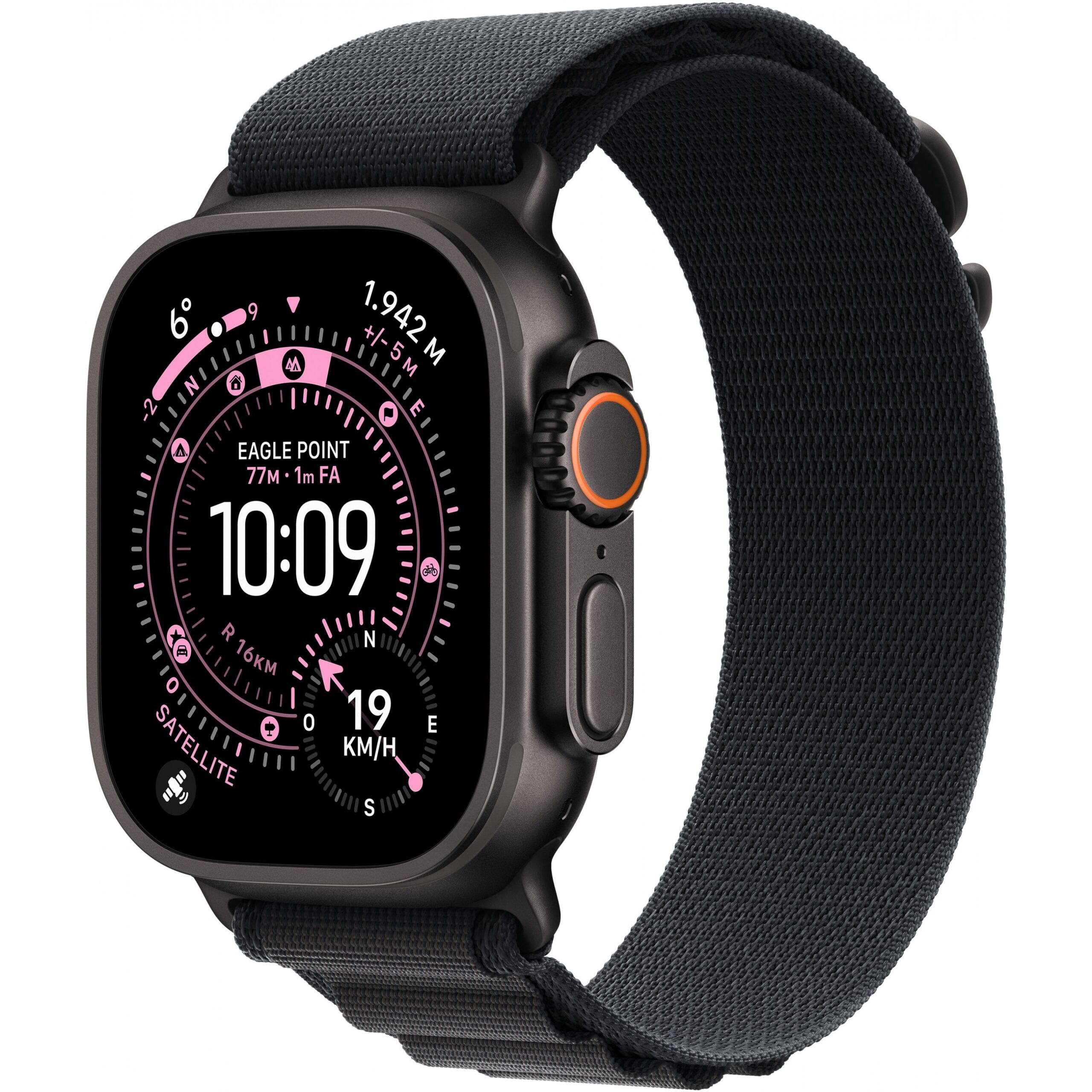 Apple Watch Ultra 3, Cellular, 49mm, Kasë Titani Black, me Brez Alpine Loop ngjyrë Black – Medium