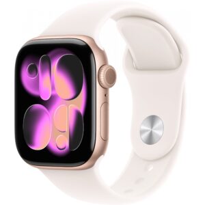 Apple Watch S11, Cellular, 42mm, Kasë Alumini Rose Gold, me Brez Sportiv ngjyrë Pale Pink – S/M
